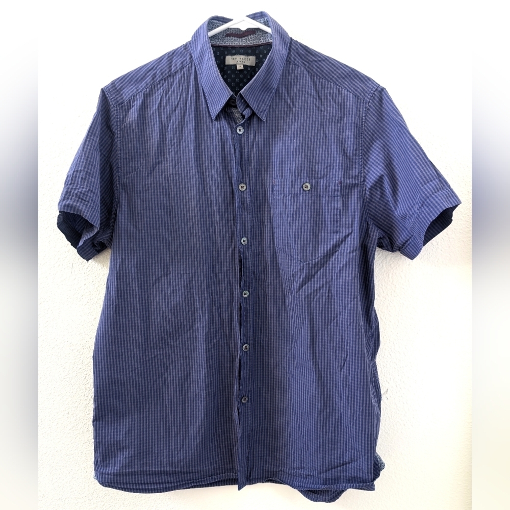 Ted Baker Spy Eye Shirt Button Front Casual Blue Gray Size 4